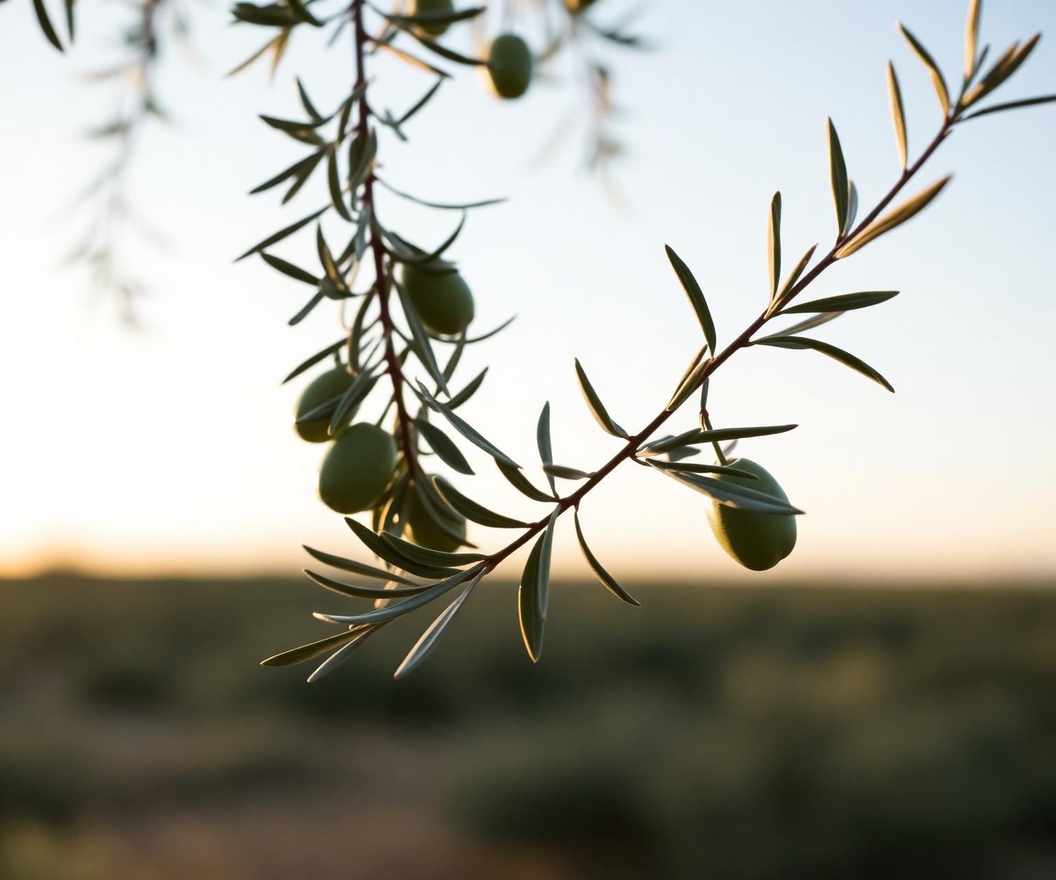 Olive branch at golden hour